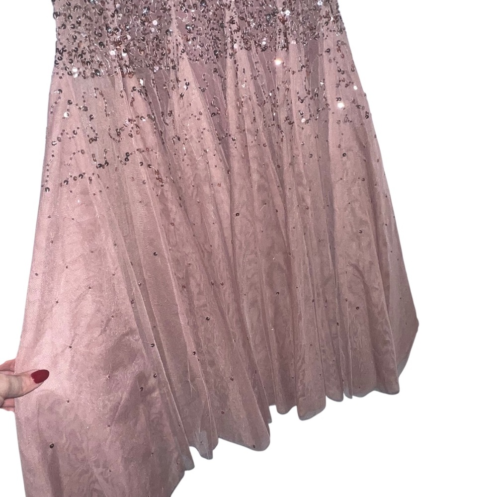 NEW NWT Mac Duggal Cape Sleeve Beaded Tea Length Drop Waist Midi Dress Rosewood - Picture 7 of 14